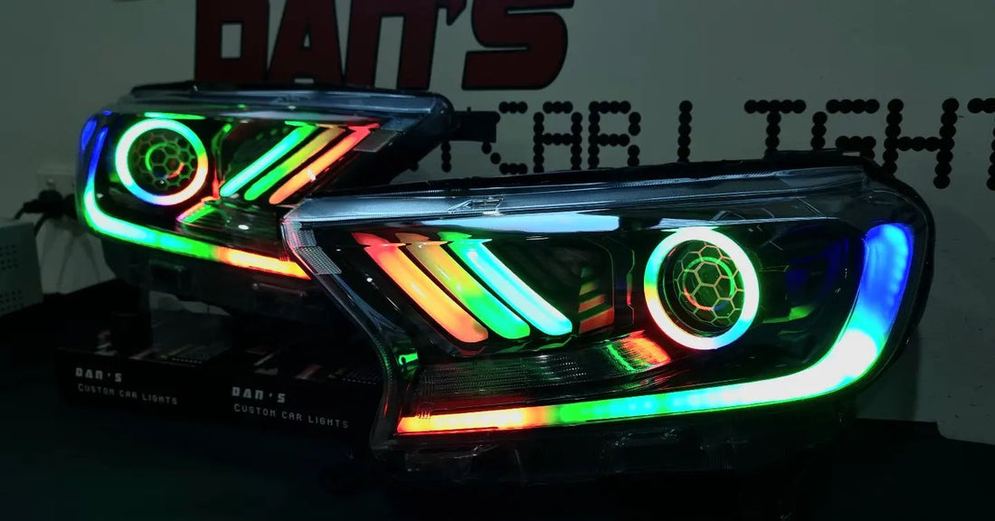 Ford Ranger PX2/PX3/Wildtrak Mustang Style Projector Headlights w/ RGB Halos