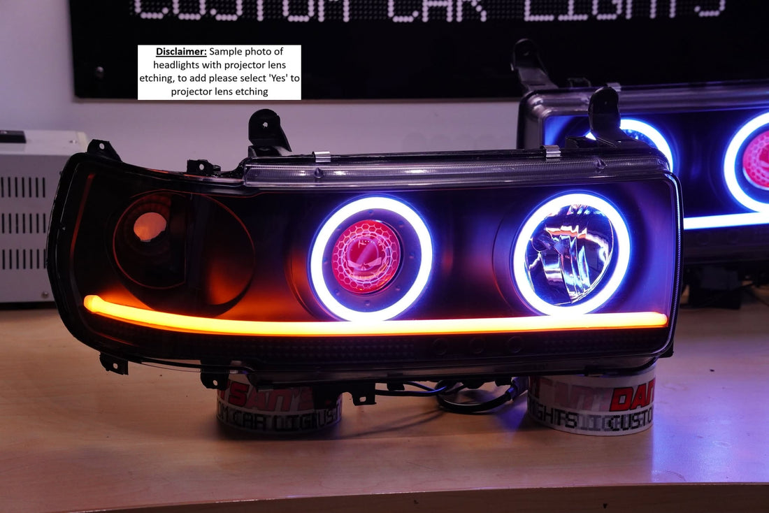 Toyota Landcruiser 80 series Headlights with Quad Multicoloured Halorings & DRLS