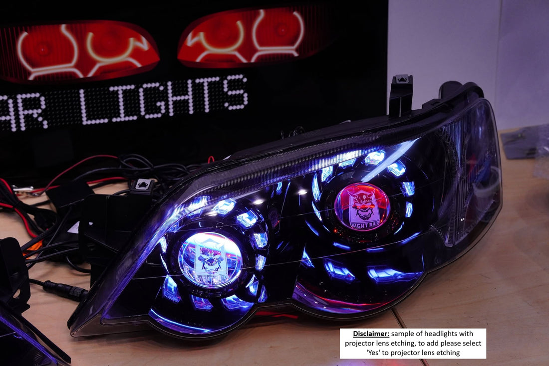 Ford Falcon BA XR6/XR8 Headlights with Projectors, RGB Halorings &Turbine Shroud