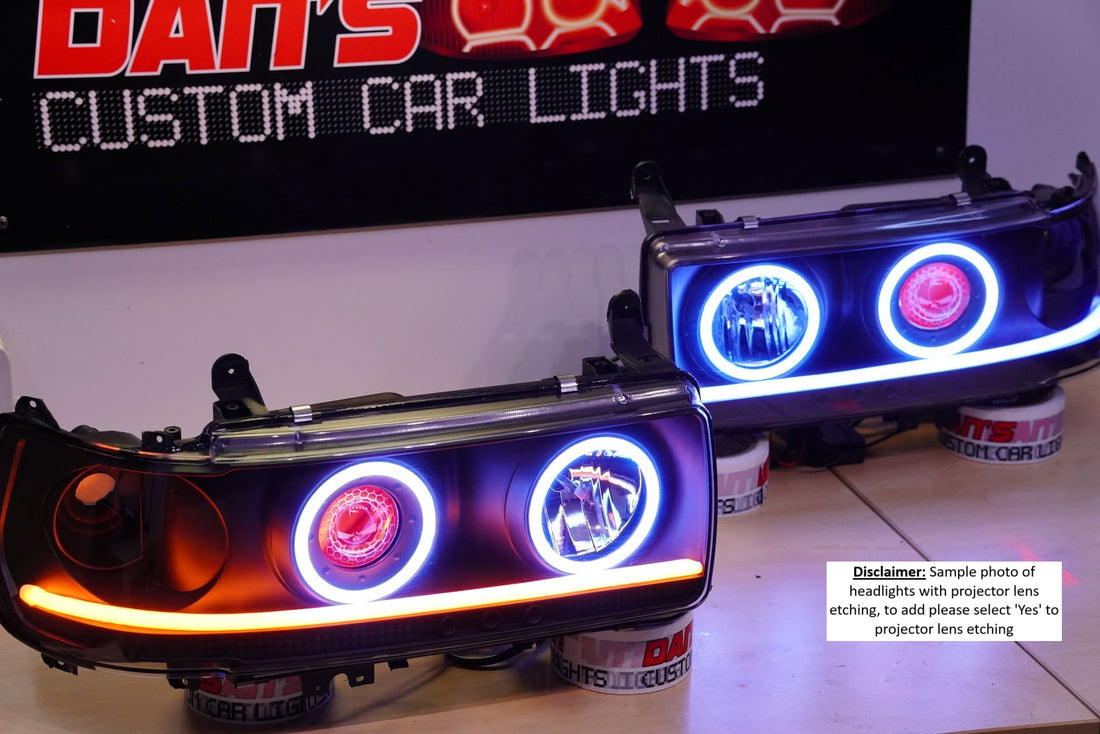 Toyota Landcruiser 80 series Headlights with Quad Multicoloured Halorings & DRLS