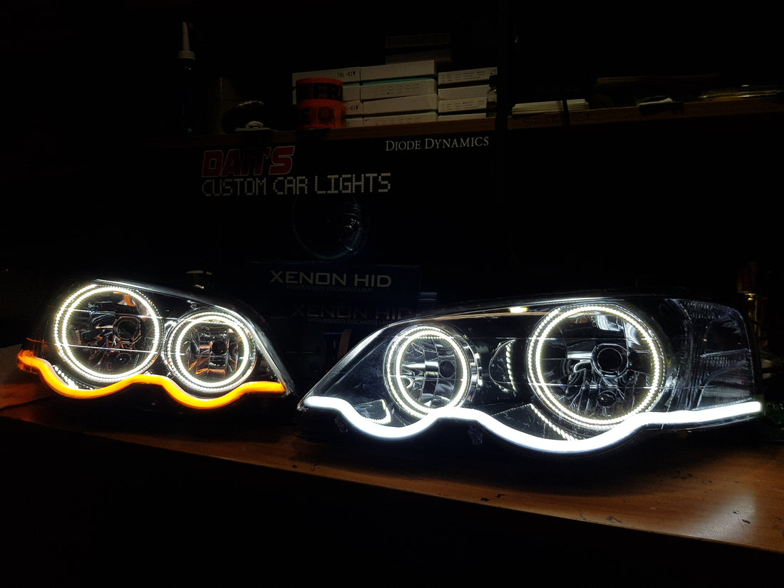 Ford Falcon BA/BF XR6/XR8 Headlights with Swithcback White/Amber Halo –  Dan's Custom Car Lights