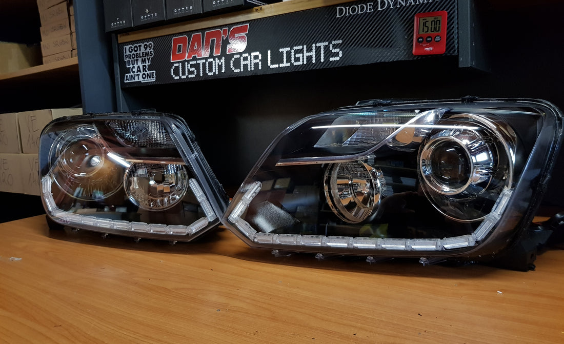 Volkswagen VW Amarok 2010-2022 Headlights with Low Beam LED Projectors and Sequential White/Amber LED DRL