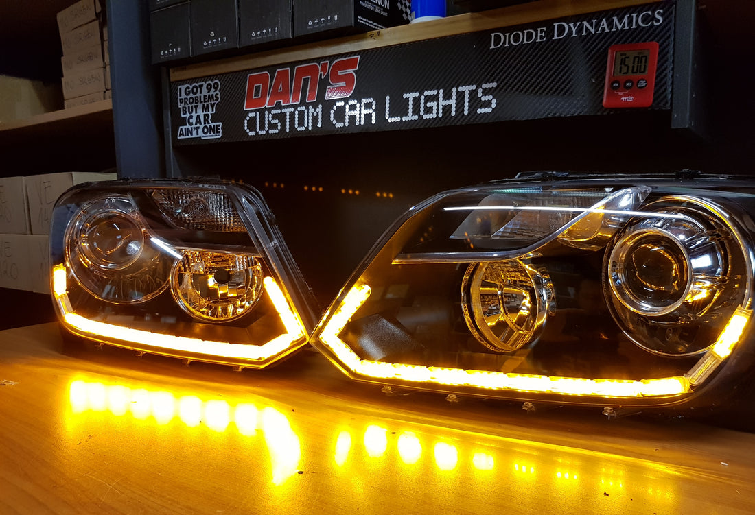 Volkswagen VW Amarok 2010-2022 Headlights with Low Beam LED Projectors and Sequential White/Amber LED DRL