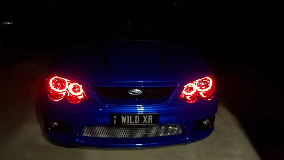 Ford Falcon BA/BF XR6 XR8 Headlights with Multicolored Halo Rings