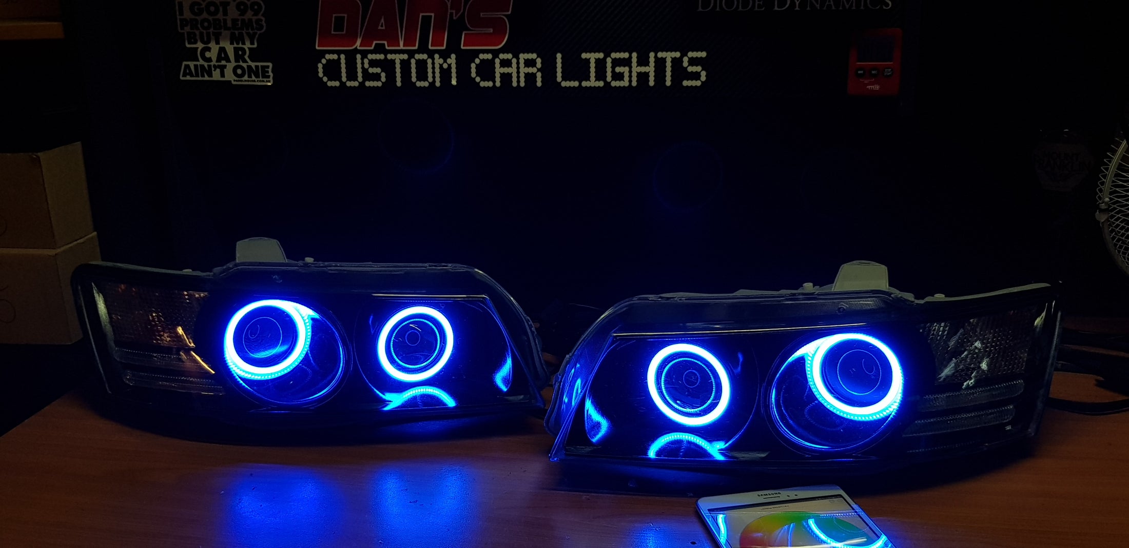 Holden VZ Commodore Projector Headlights with Multicolored Halo Rings