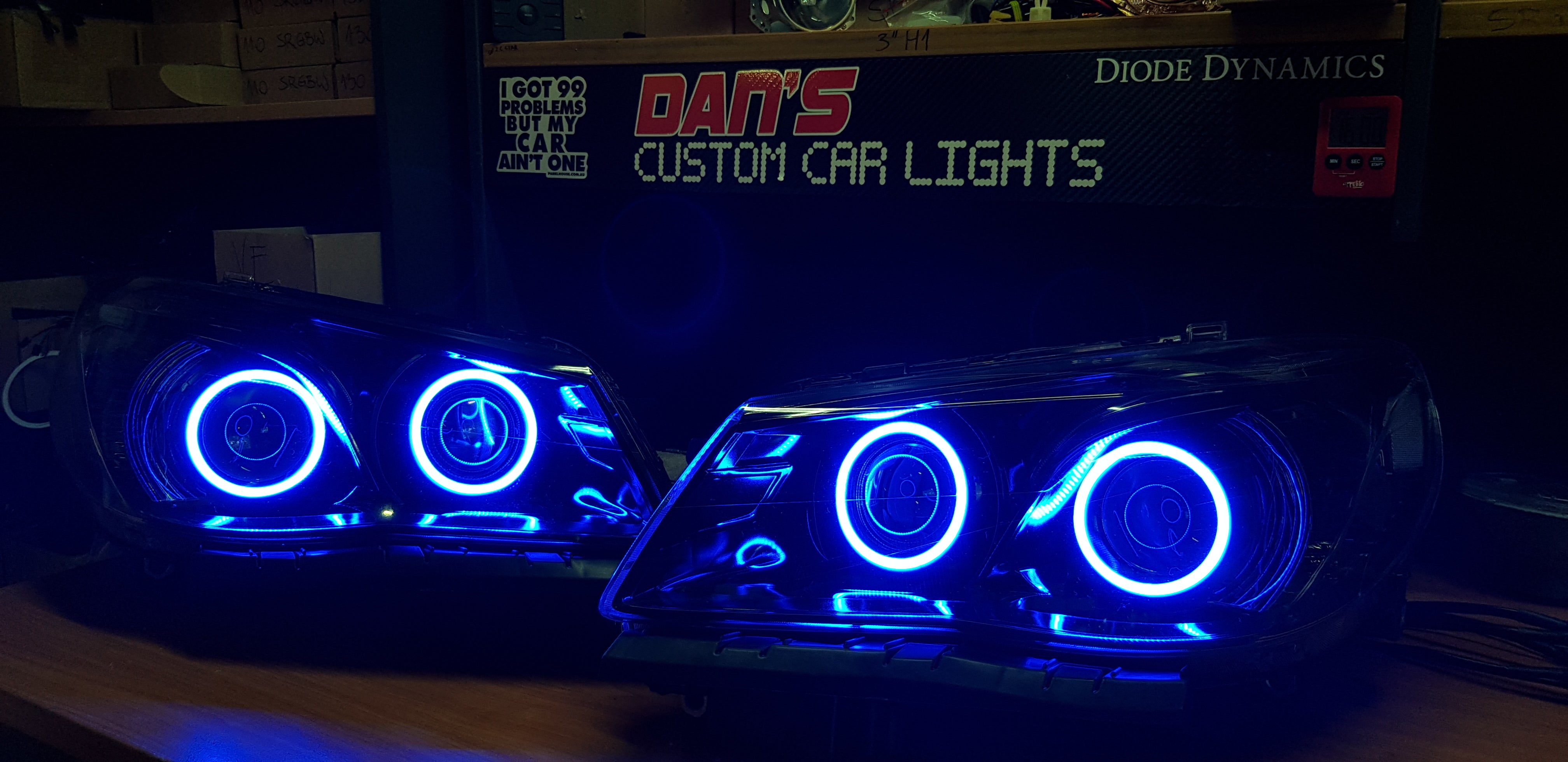 Holden VF Commodore Headlights w/ LED Projectors and Multicoloured Hal Dan's Custom Car Lights