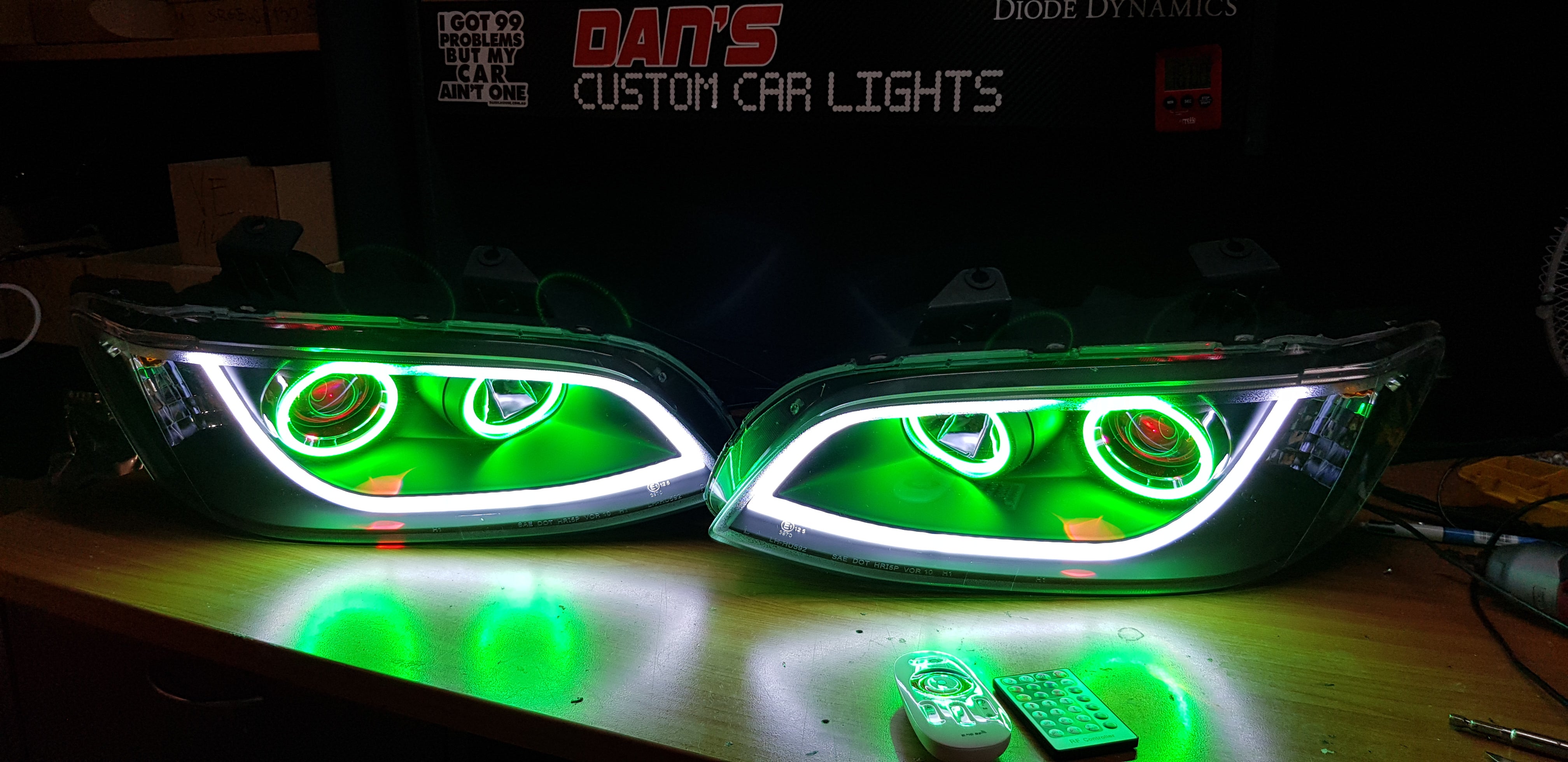 Holden VE Commodore S1/S2 DRL Style Headlights with Multicoloured Halo