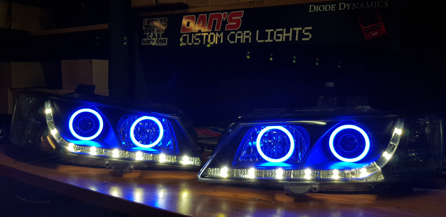 Holden VY Commodore DRL Headlights with Multicolored Halo Rings Dan's