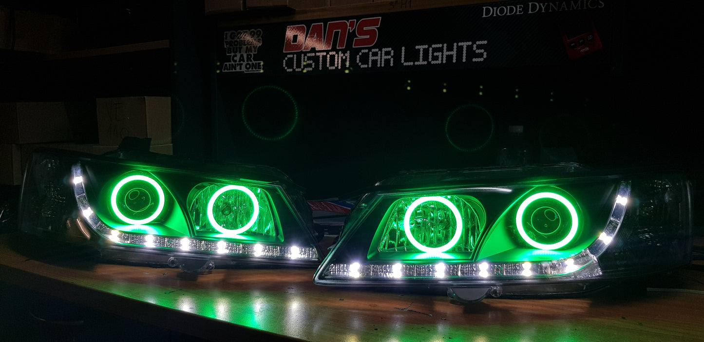 Holden VY Commodore DRL Headlights with Multicolored Halo Rings Dan's