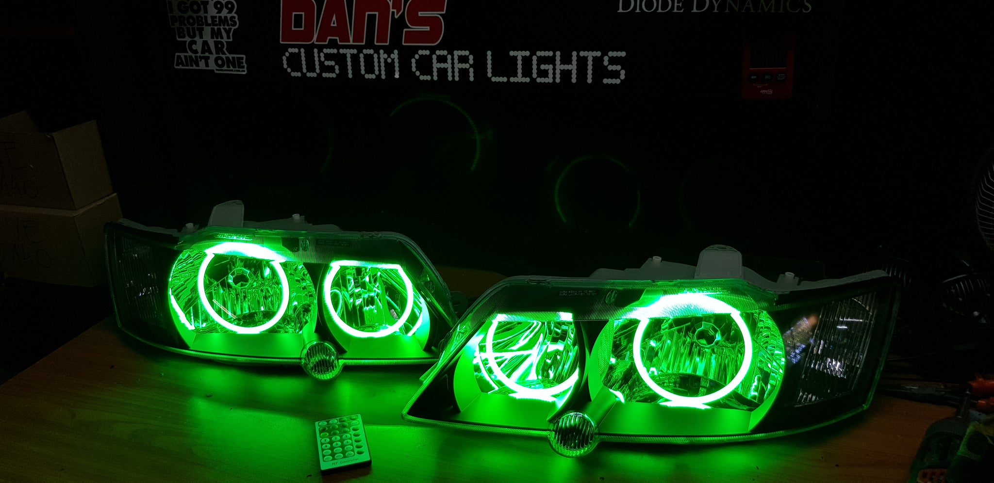 Holden VY Commodore Headlights with Multicolored Halo Rings Dan's