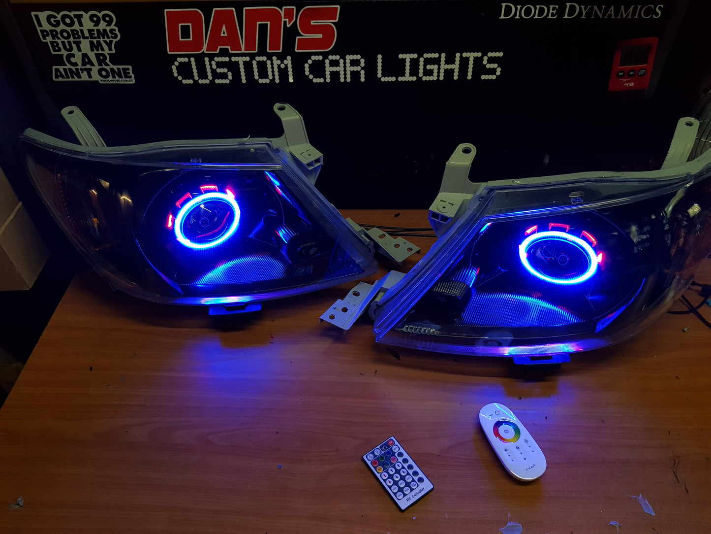 Toyota Hilux 2005 2015 with Projectors and Dual Multicoloured Halo Ri Dan's Custom Car Lights
