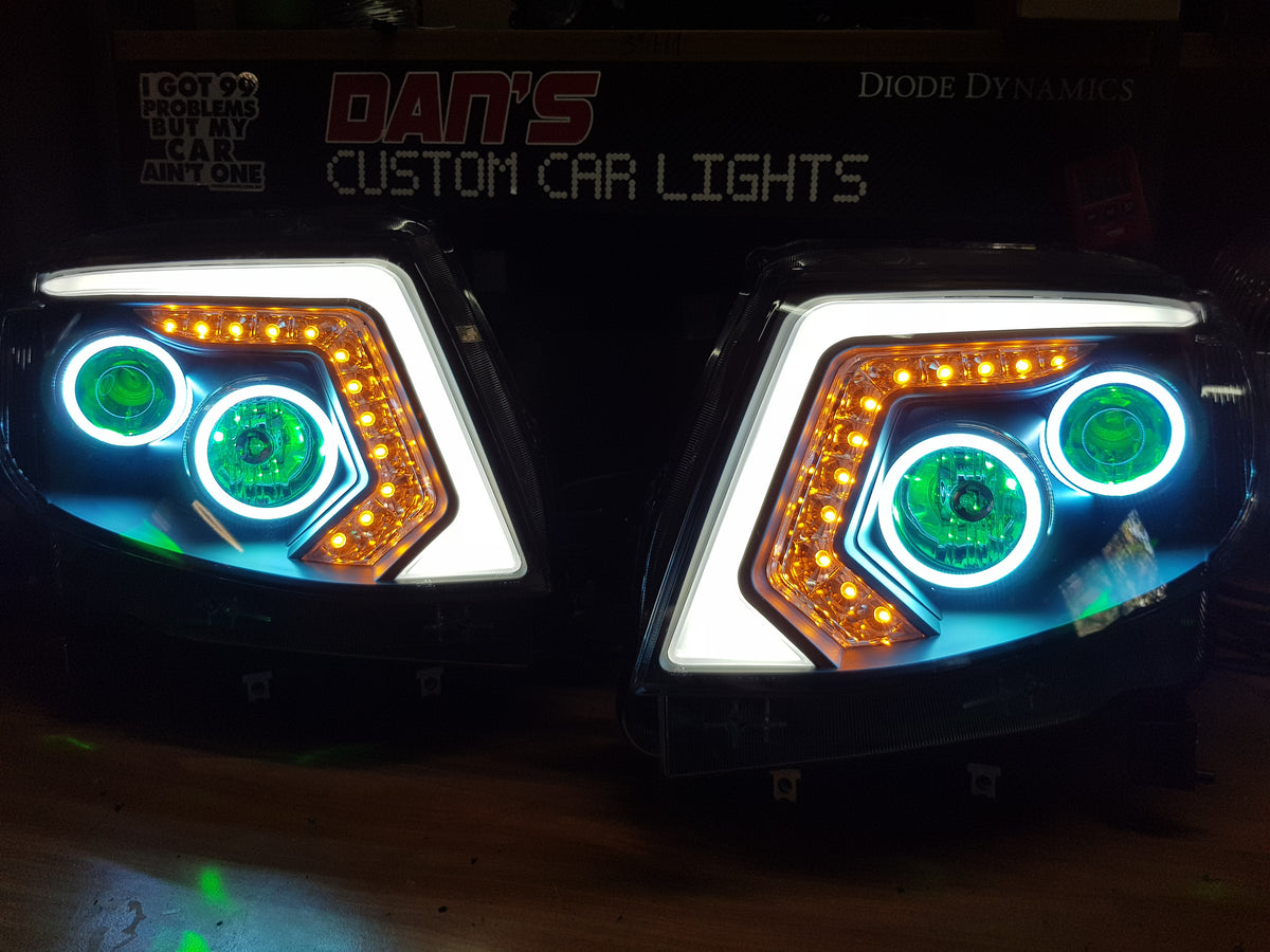 Ford Ranger PX1 DRL Style Headlights w/ Quad Halo rings & Quad Demon ...