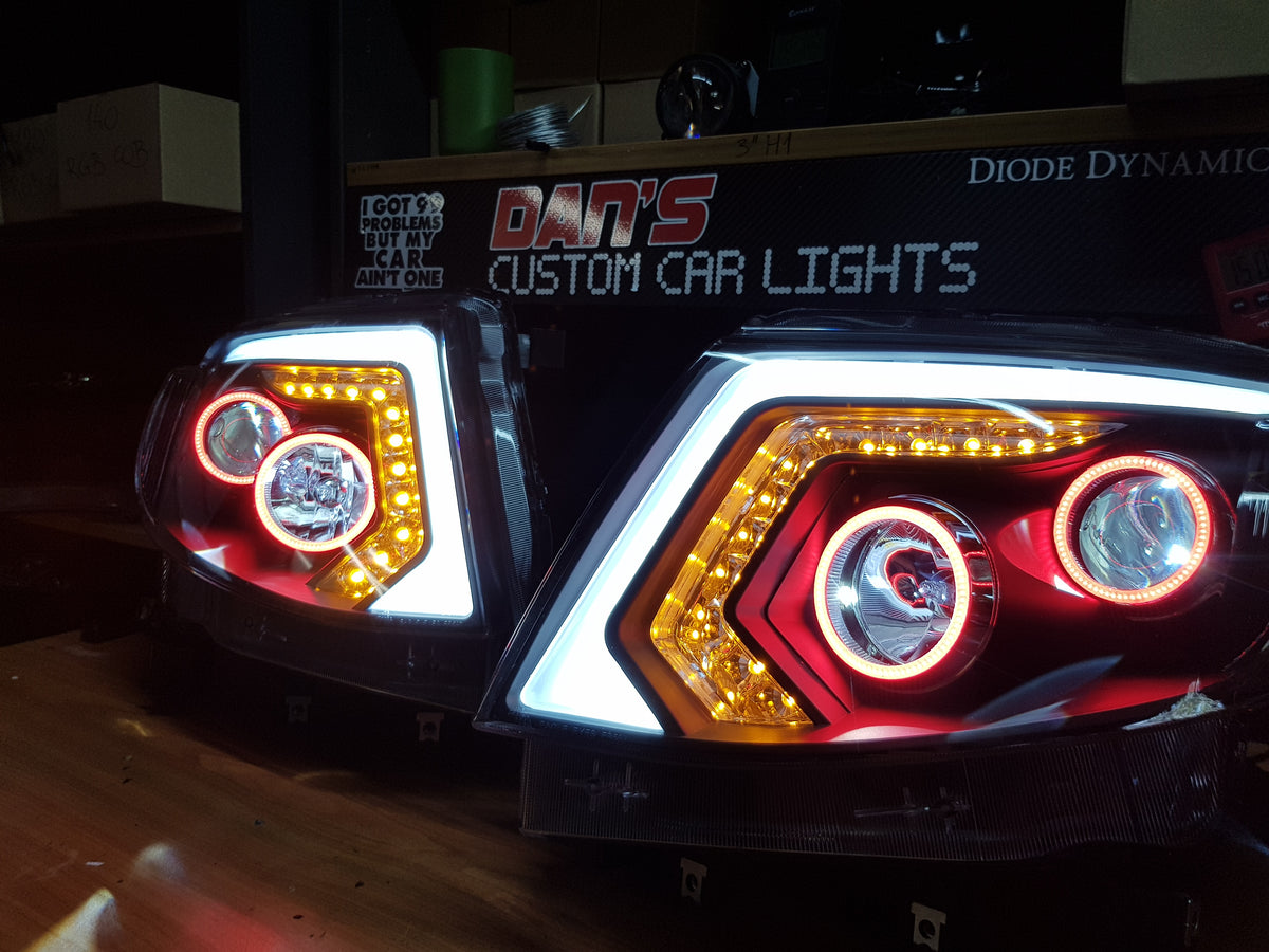 Ford Ranger PX1 DRL Style Headlights w/ Quad Halo rings & Quad Demon ...