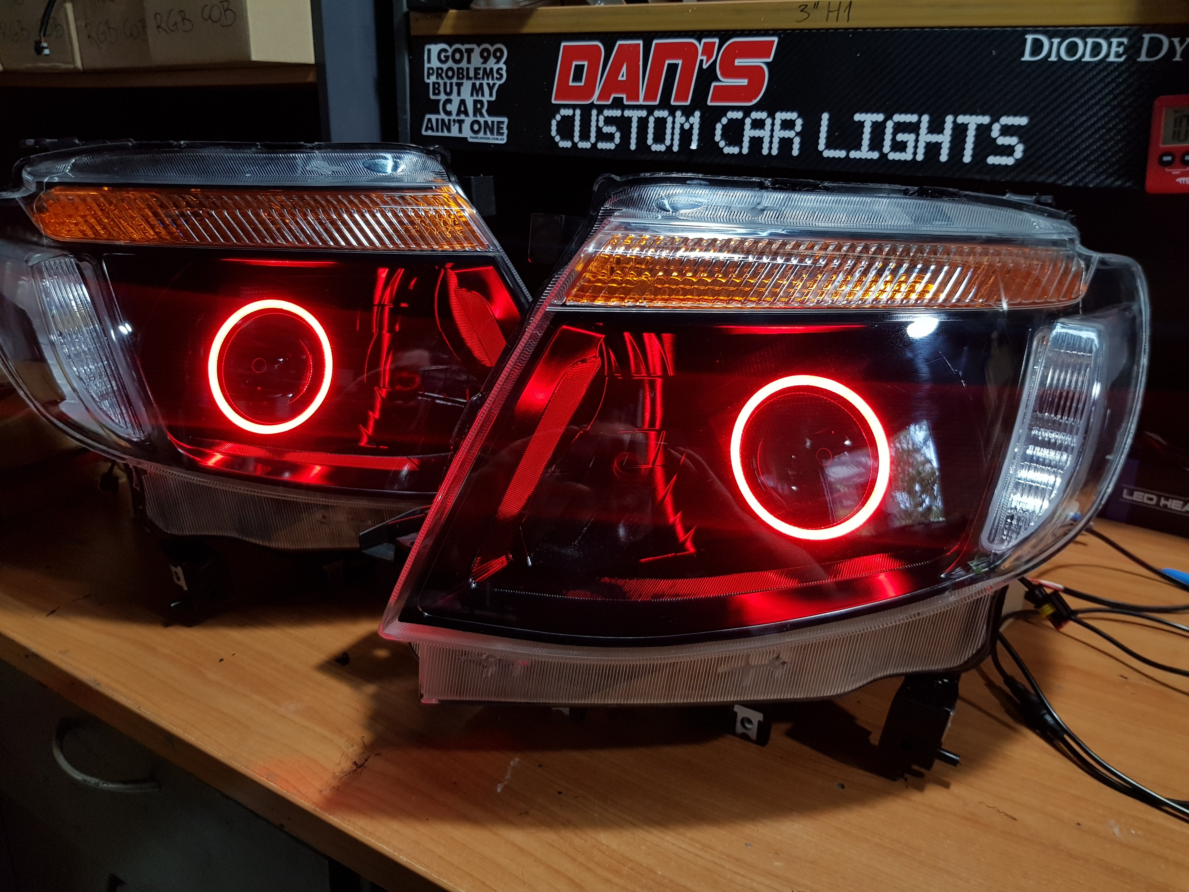 Ford Ranger PX1 Headlights with LED Projector and RGB Halo Rings Dan