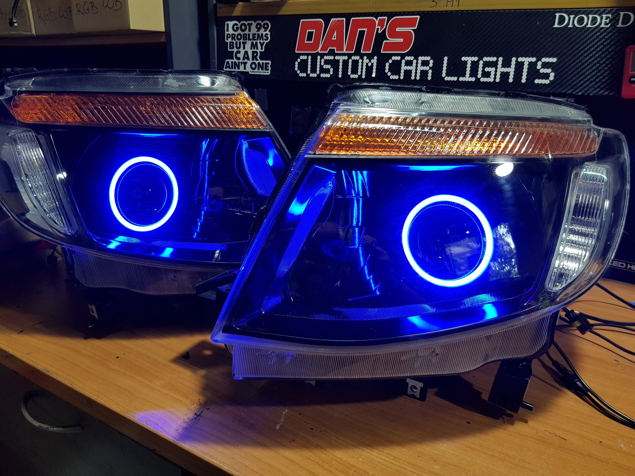 Ford Ranger PX1 Headlights with LED Projector and RGB Halo Rings Dan