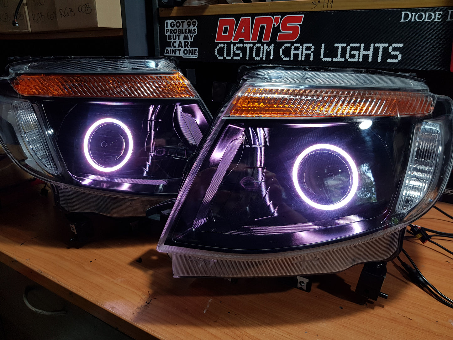 Ford Ranger PX1 Headlights with LED Projector and RGB Halo Rings Dan
