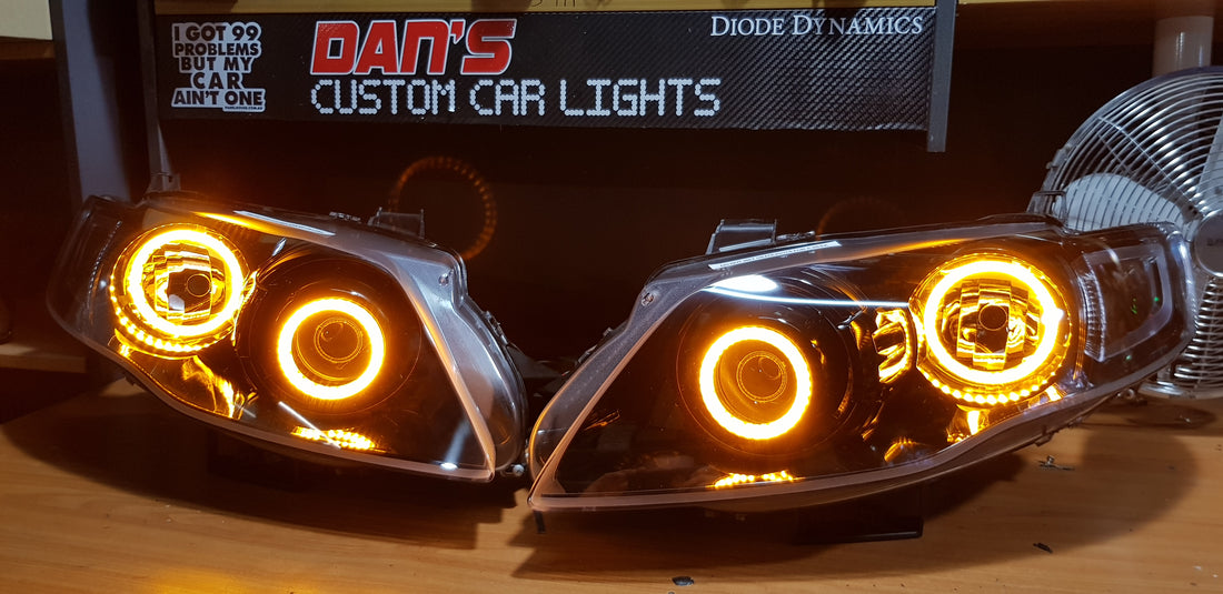 Ford Falcon FG G6 G6E XT MK1/MK2 Headlights with Switchback Halo Rings