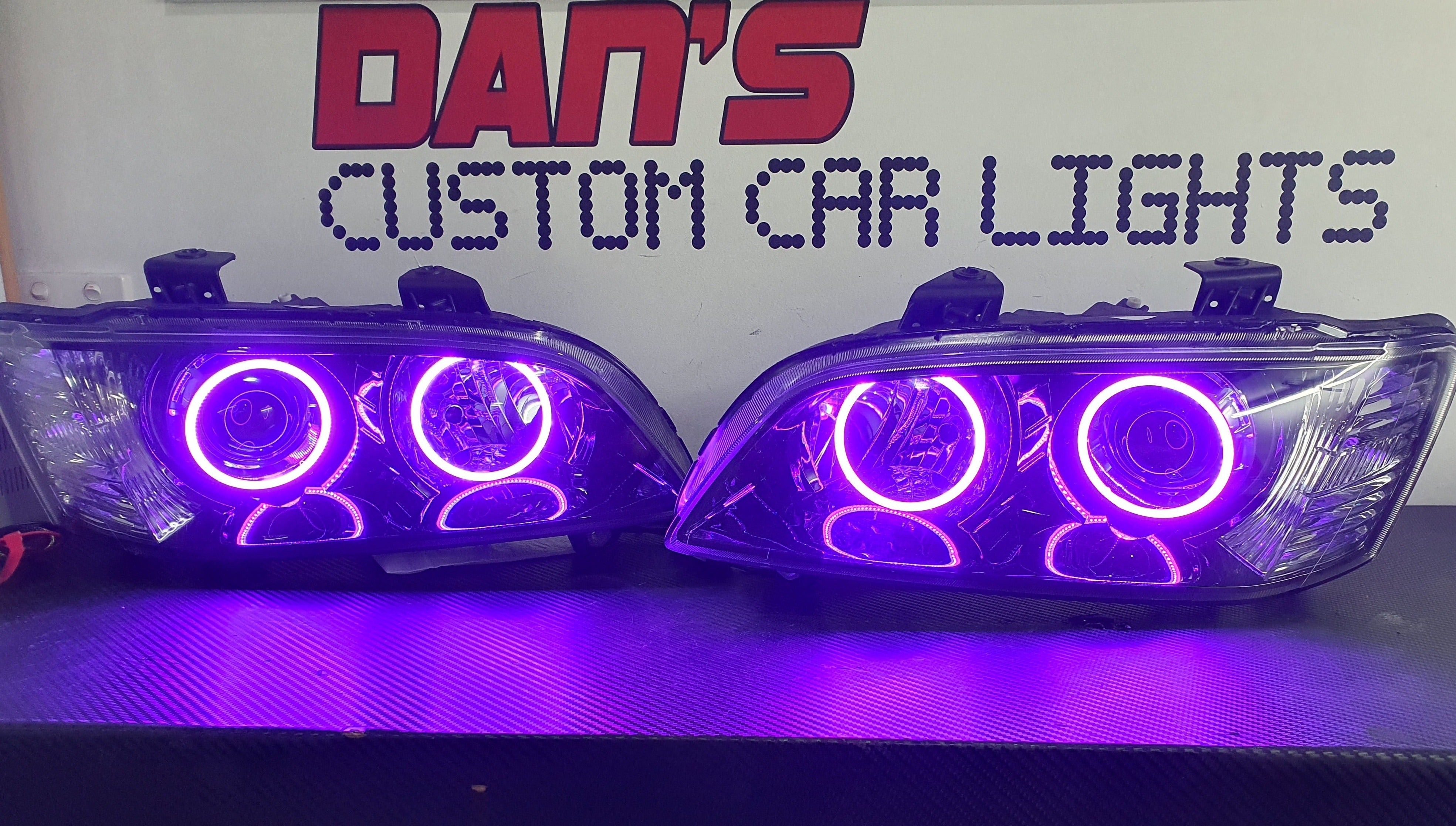 Holden VE Commodore S1 Projector Headlights with Multicoloured Halo Ri Dan's Custom Car Lights