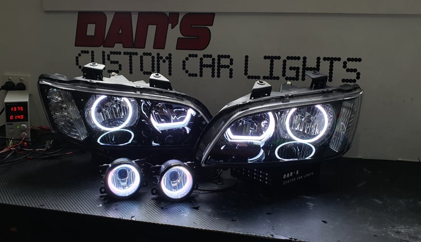 Holden VE Commodore S1/S2 SS Headlights and Fog lights with Multicolored Halo Rings
