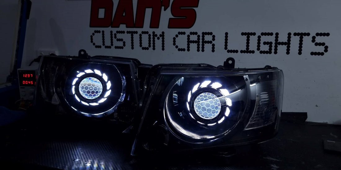 Nissan Patrol GU S4 Headlights w/ Multicoloured Halo Rings with Turbin