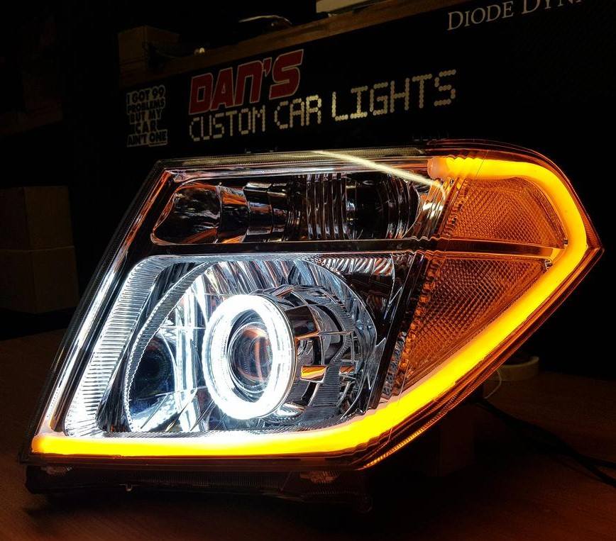 Nissan Navara D40 Thai Chrome Headlights with Halo Rings and Projectors