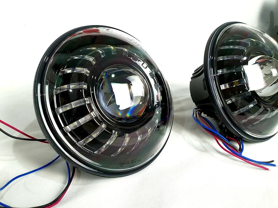 7" Turbine LED High/Low Beam Headlight White/Amber DRL or Chasing Multicolored
