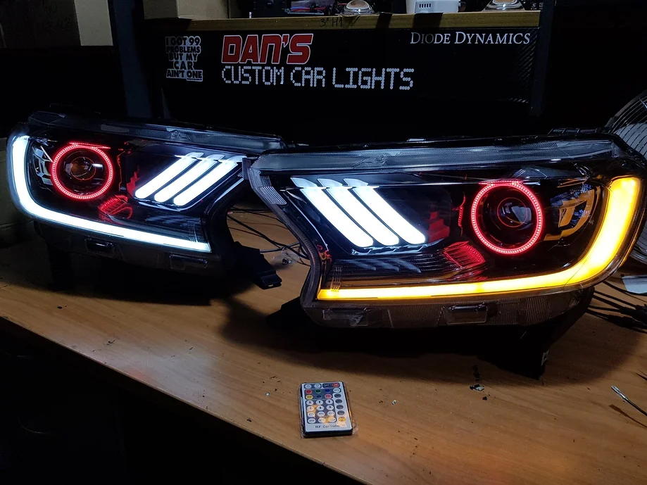 Ford Ranger PX2/PX3/Wildtrak Mustang Style Projector Headlights w/ RGB Halos
