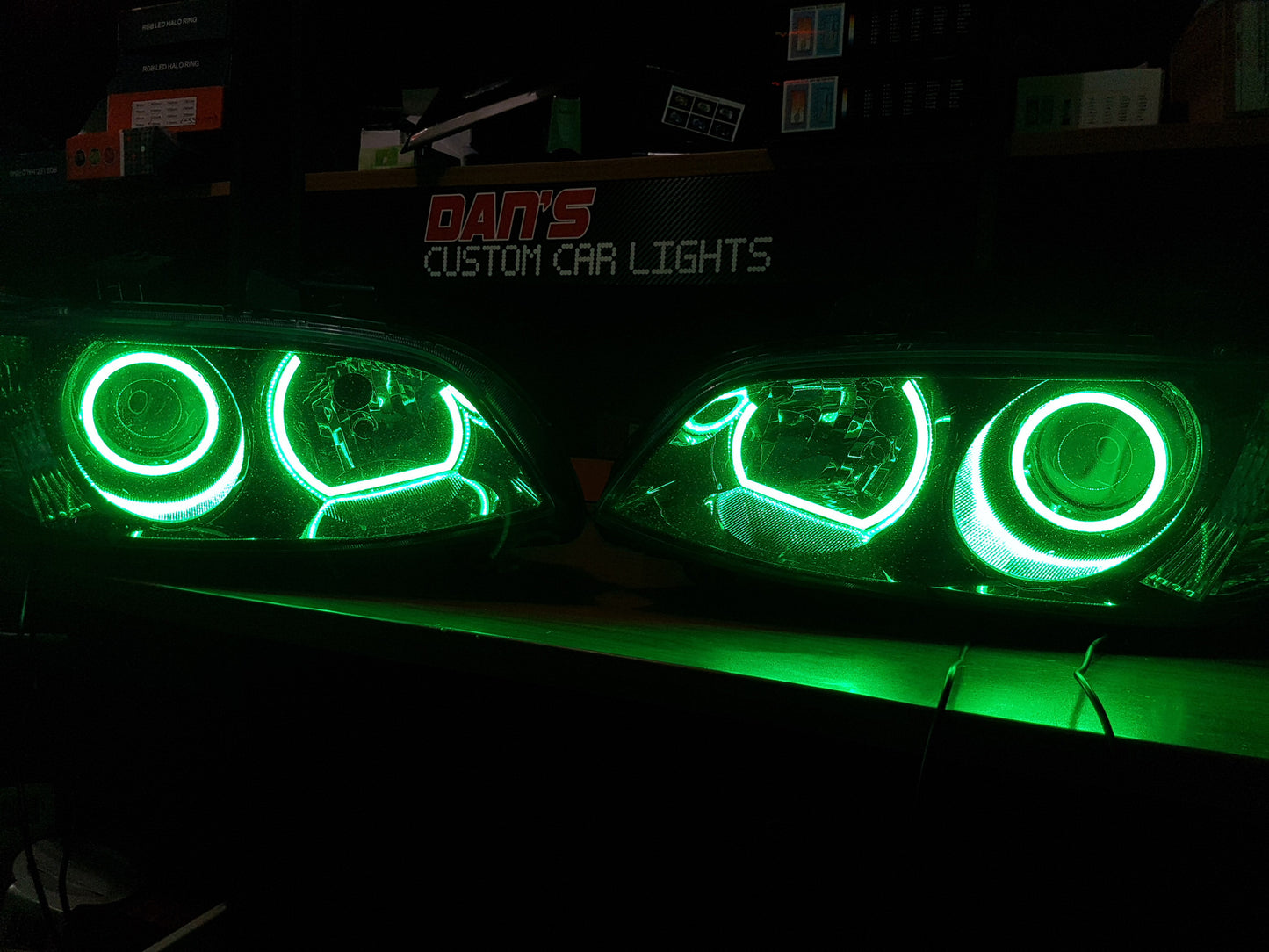 Holden VE Commodore S2 Projector Style Headlights with Quad RGB Halo R Dan's Custom Car Lights
