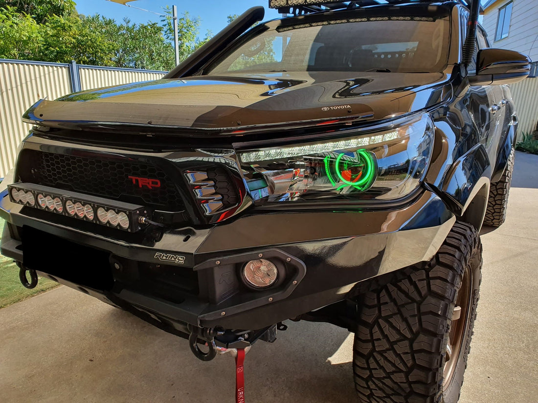 Toyota Hilux SR N80 15-22 DRL Style Headlights with Multicolored Halo Rings