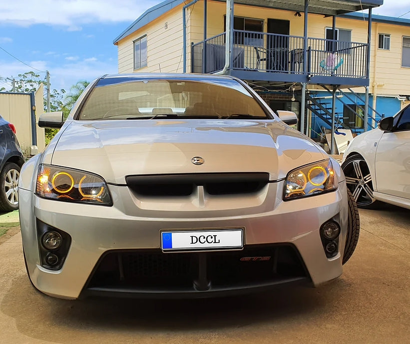 Holden VE Commodore S2 SSV Headlights with Quad "round and u" White/Amber Halos with Optical Cover