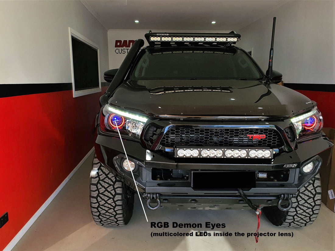 Toyota Hilux SR N80 15-22 DRL Style Headlights with Multicolored Halo Rings