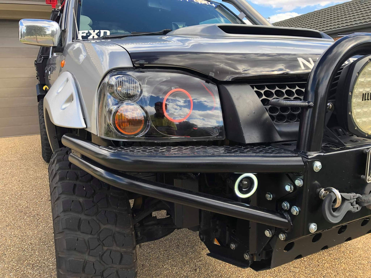 Nissan Navarra D22 Headlights with Multicoloured Halo Rings Dan's