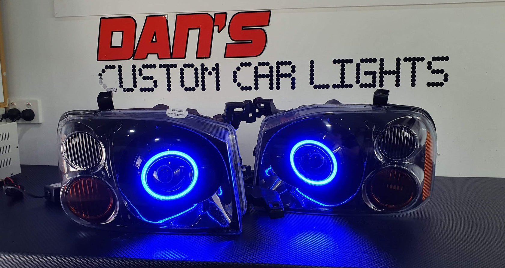 Nissan Navarra D22 Headlights with Multicoloured Halo Rings Dan's