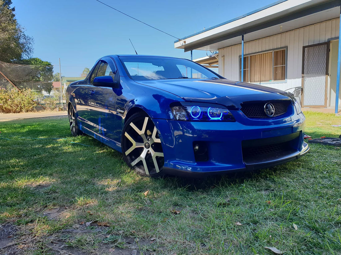 Holden VE Commodore S1 Projector Headlights w/ Quad RGB "ROUND and U SHAPE" Halo Rings