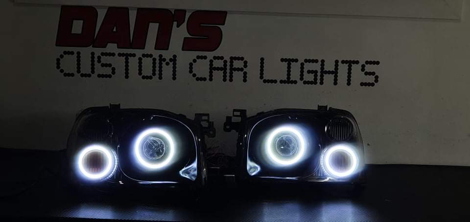 Nissan Navara D22 Headlights with Projector and Quad White/Amber Halo rings