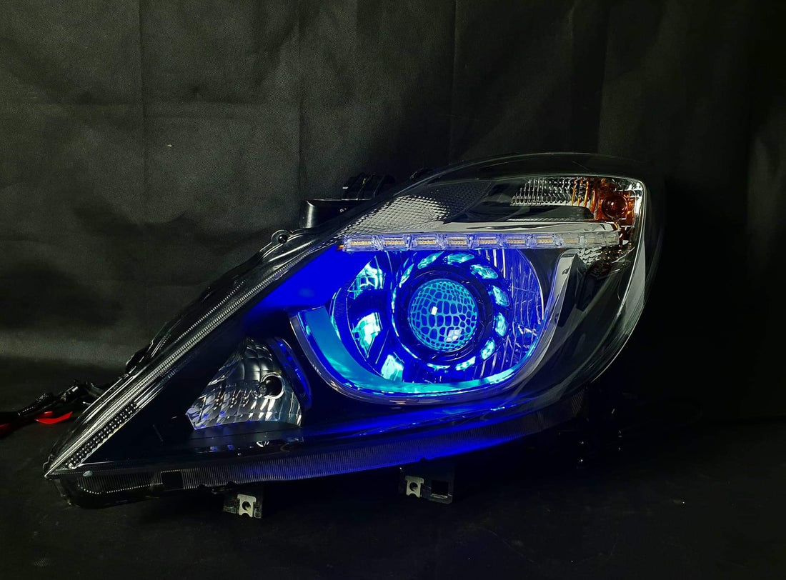 Mazda BT50 2016-2020 w/ Multicoloured Halorings, Turbine Shrouds, DRL and Projector Lens Etching (Honeycomb Logo) - Dan's Custom Car Lights 